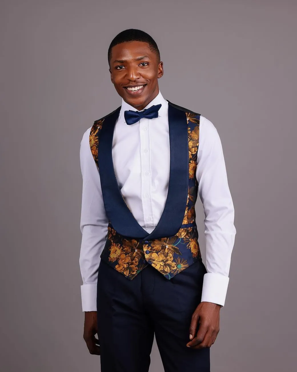 The “Mandarin” Gold, Navy Blue & Red Splashed Jacquard Peak Lapel Suit