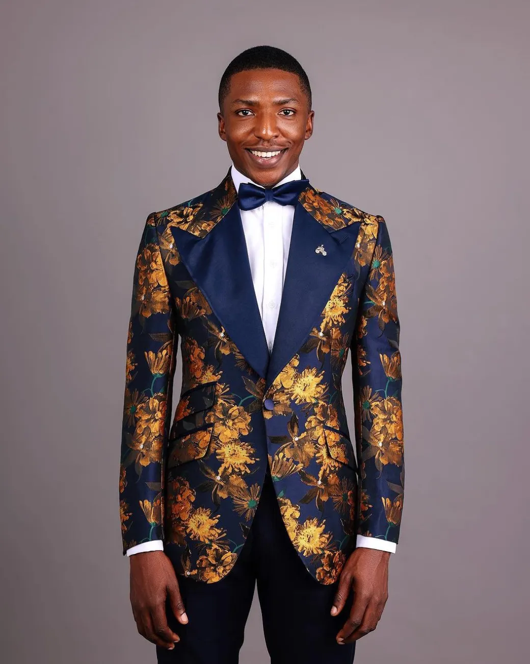The “Mandarin” Gold, Navy Blue & Red Splashed Jacquard Peak Lapel Suit