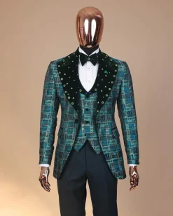 The “October 1st” castleton green covered peak lapel jacquard tuxedo suit
