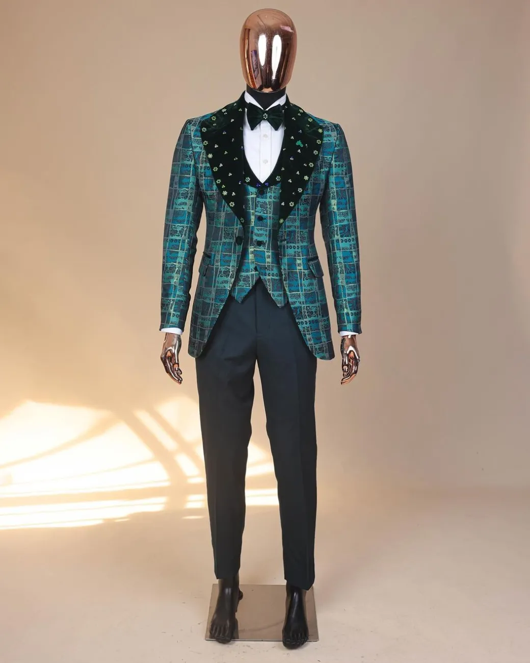 The “October 1st” castleton green covered peak lapel jacquard tuxedo suit