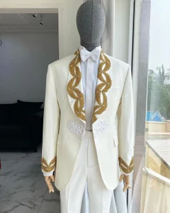 The “Vegas” Monochrome Ivory White Shawl Lapel Suit
