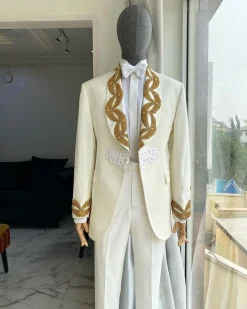 The “Vegas” Monochrome Ivory White Shawl Lapel Suit