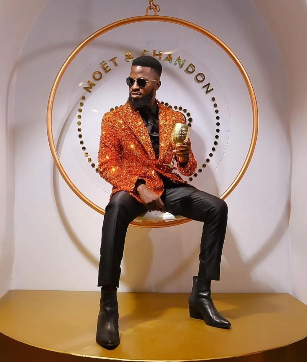 The “Young and Restless” fire orange peak lapel sequin suit