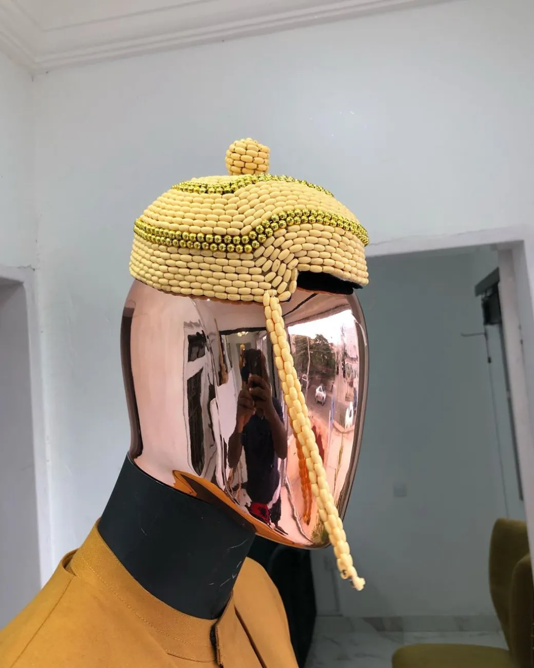 Yellow Ibo Traditional Beaded Wedding Royal Hats